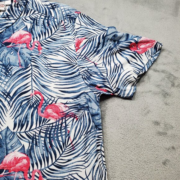 Ron Jon Surf Shop Hawaiian Tropical Shirt w Pink Flamingos Blue Flowers Men Sz L - Picture 6 of 9
